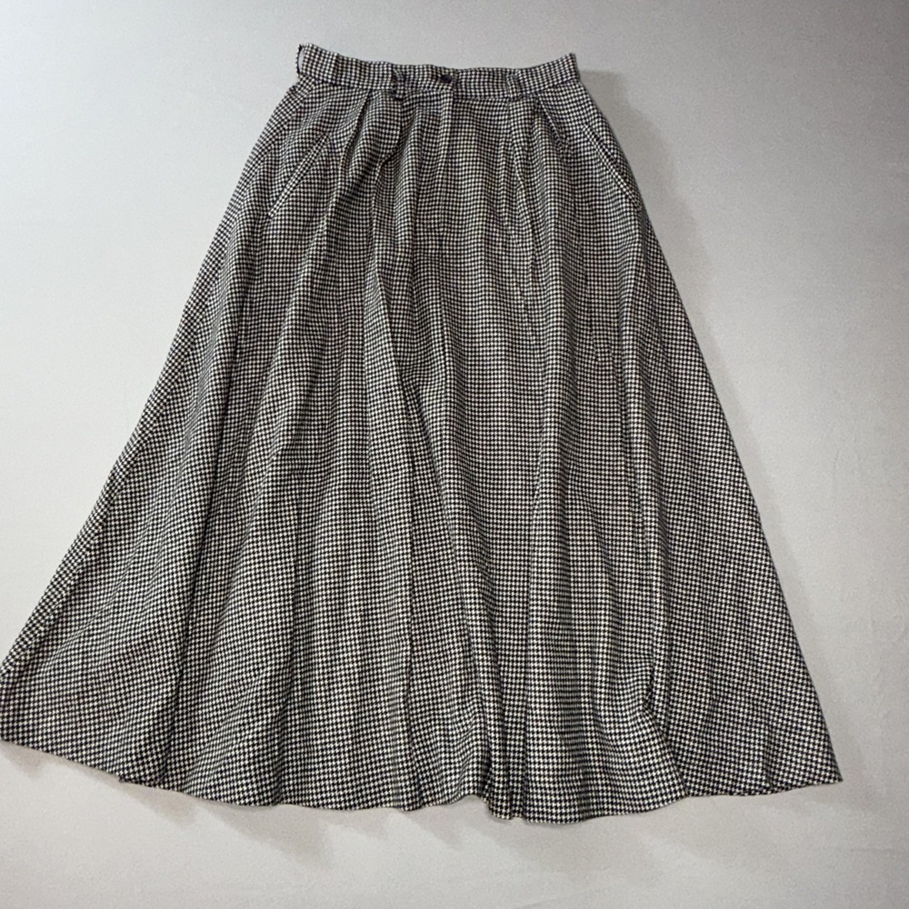 Vintage Ralph Lauren 100% Wool Plaid Pleated A-Line Midi Skirt Size 12 29"Waist